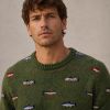 Custom Mini Car Pattern Olive Green Crewneck Knit Sweater