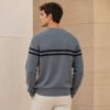 Custom Contrast Yoke Stripe Grey Crewneck Knit Sweater
