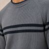 Custom Contrast Yoke Stripe Grey Crewneck Knit Sweater