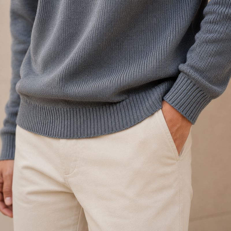 Custom Contrast Yoke Stripe Grey Crewneck Knit Sweater