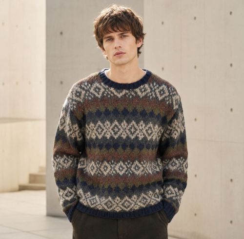 Custom Fair Isle Jacquard Pattern Crewneck Knit Sweater