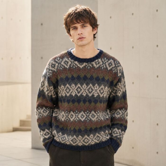 Custom Fair Isle Jacquard Pattern Crewneck Knit Sweater