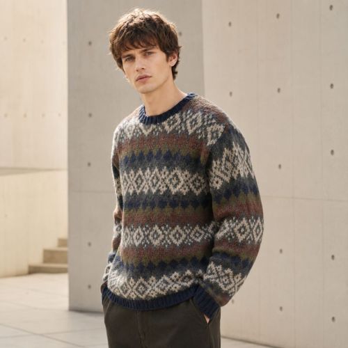 Custom Fair Isle Jacquard Pattern Crewneck Knit Sweater