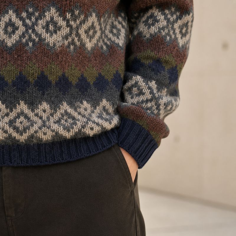 Custom Fair Isle Jacquard Pattern Crewneck Knit Sweater