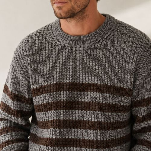 Custom Heavyweight Brown Stripe Crewneck Knit Sweater