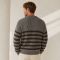 Custom Heavyweight Brown Stripe Crewneck Knit Sweater