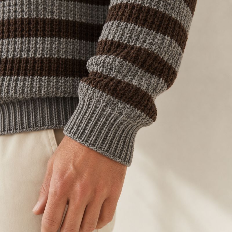 Custom Heavyweight Brown Stripe Crewneck Knit Sweater