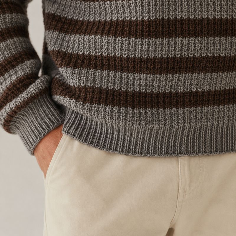 Custom Heavyweight Brown Stripe Crewneck Knit Sweater