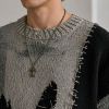 Custom Distressed Pumpkin Pattern Crewneck Knit Sweater