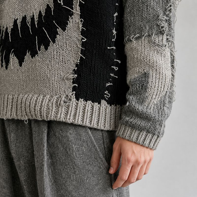 Custom Distressed Pumpkin Pattern Crewneck Knit Sweater