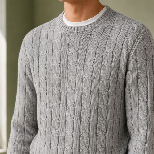 Custom Cable Knit Grey Crewneck Pullover Knit Sweater