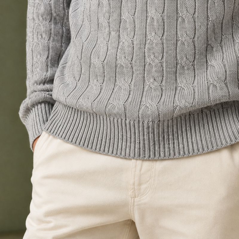 Custom Cable Knit Grey Crewneck Pullover Knit Sweater