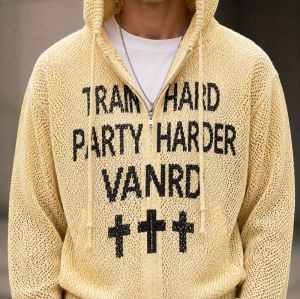 Custom Mesh Knit Zip Up Hooded Cardigan Sweater