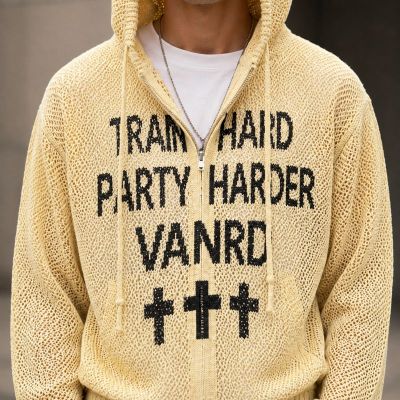 Custom Mesh Knit Zip Up Hooded Cardigan Sweater
