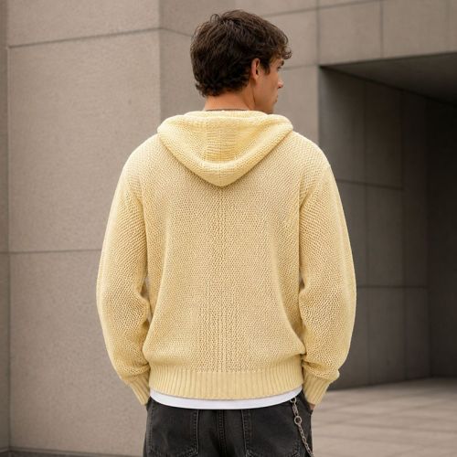 Custom Mesh Knit Zip Up Hooded Cardigan Sweater