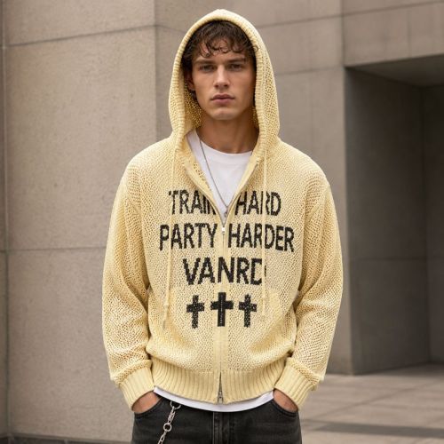 Custom Mesh Knit Zip Up Hooded Cardigan Sweater