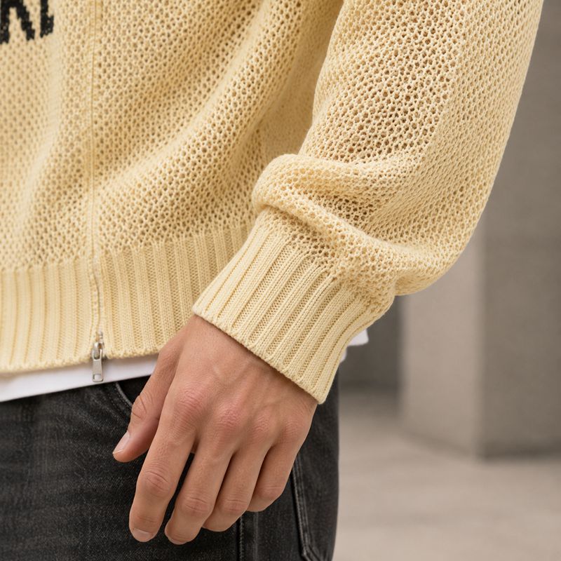 Custom Mesh Knit Zip Up Hooded Cardigan Sweater