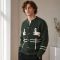 Custom Horse Motif Button Up Knit Cardigan Sweater