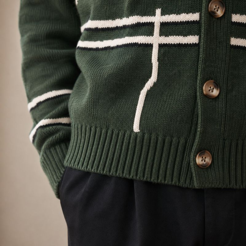 Custom Horse Motif Button Up Knit Cardigan Sweater
