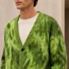 Custom Fuzzy Green V-Neck Knit Cardigan Sweater