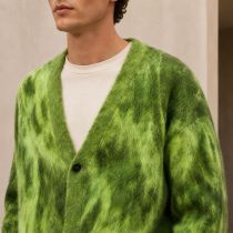 Custom Fuzzy Green V-Neck Knit Cardigan Sweater