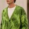 Custom Fuzzy Green V-Neck Knit Cardigan Sweater