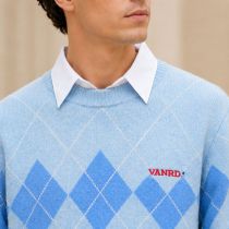 Custom Argyle Diamond Light Blue Crewneck Knit Sweater