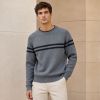 Custom Contrast Yoke Stripe Grey Crewneck Knit Sweater
