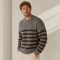 Custom Heavyweight Brown Stripe Crewneck Knit Sweater