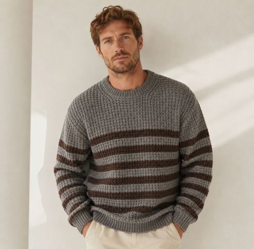 Custom Heavyweight Brown Stripe Crewneck Knit Sweater