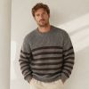 Custom Heavyweight Brown Stripe Crewneck Knit Sweater