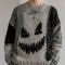 Custom Distressed Pumpkin Pattern Crewneck Knit Sweater