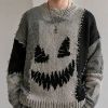 Custom Distressed Pumpkin Pattern Crewneck Knit Sweater
