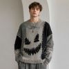 Custom Distressed Pumpkin Pattern Crewneck Knit Sweater