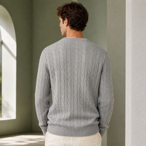 Custom Cable Knit Grey Crewneck Pullover Knit Sweater