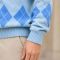 Custom Argyle Diamond Light Blue Crewneck Knit Sweater