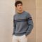 Custom Contrast Yoke Stripe Grey Crewneck Knit Sweater