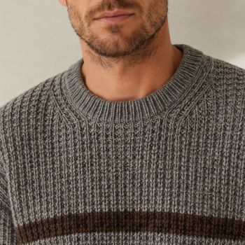 Custom Heavyweight Brown Stripe Crewneck Knit Sweater