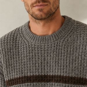 Custom Heavyweight Brown Stripe Crewneck Knit Sweater