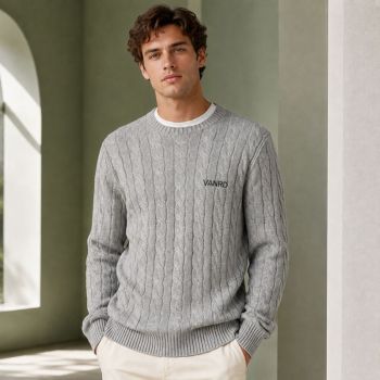 Custom Cable Knit Grey Crewneck Pullover Knit Sweater
