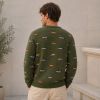 Custom Mini Car Pattern Olive Green Crewneck Knit Sweater