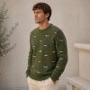 Custom Mini Car Pattern Olive Green Crewneck Knit Sweater