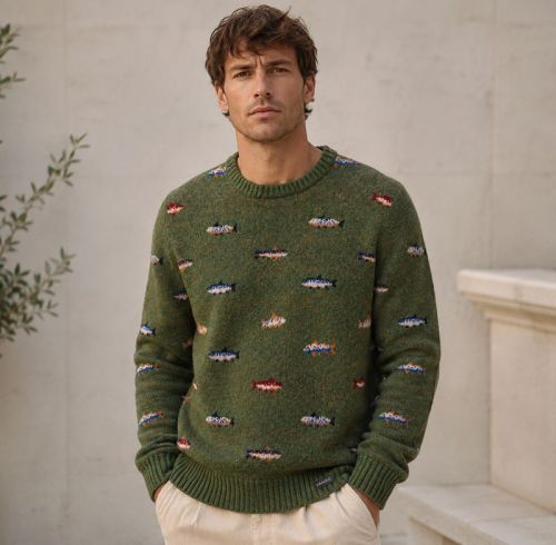 Custom Mini Car Pattern Olive Green Crewneck Knit Sweater