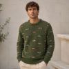 Custom Mini Car Pattern Olive Green Crewneck Knit Sweater