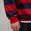 Custom Red Navy Rugby Striped Pullover Hoodie