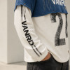 Custom Distressed Blue White Layered Waffle Knit Long Sleeve Tee