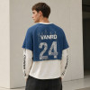 Custom Distressed Blue White Layered Waffle Knit Long Sleeve Tee