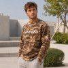 Custom Brown Camo Waffle Knit Thermal Crewneck Sweatshirt
