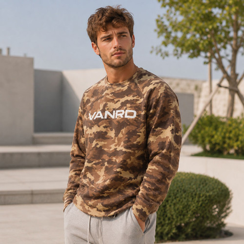 Custom Brown Camo Waffle Knit Thermal Crewneck Sweatshirt