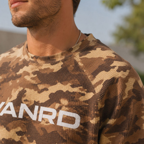 Custom Brown Camo Waffle Knit Thermal Crewneck Sweatshirt